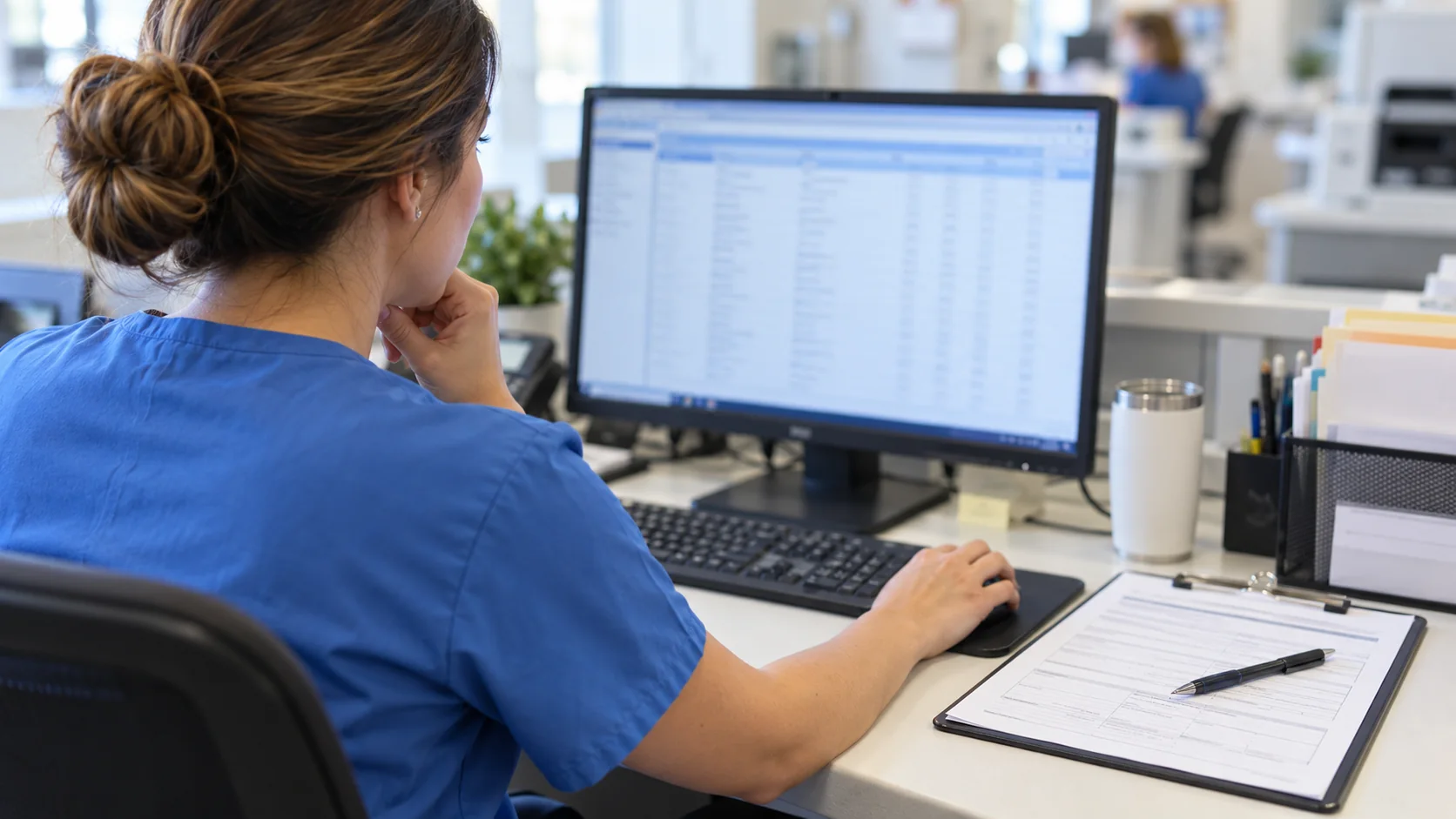 Billing specialist comparing a provider roster with a generic claim form