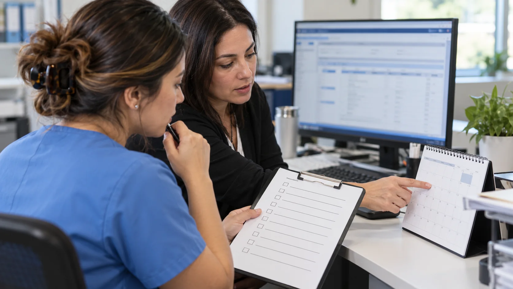Healthcare billing professional reviewing a claim and provider records