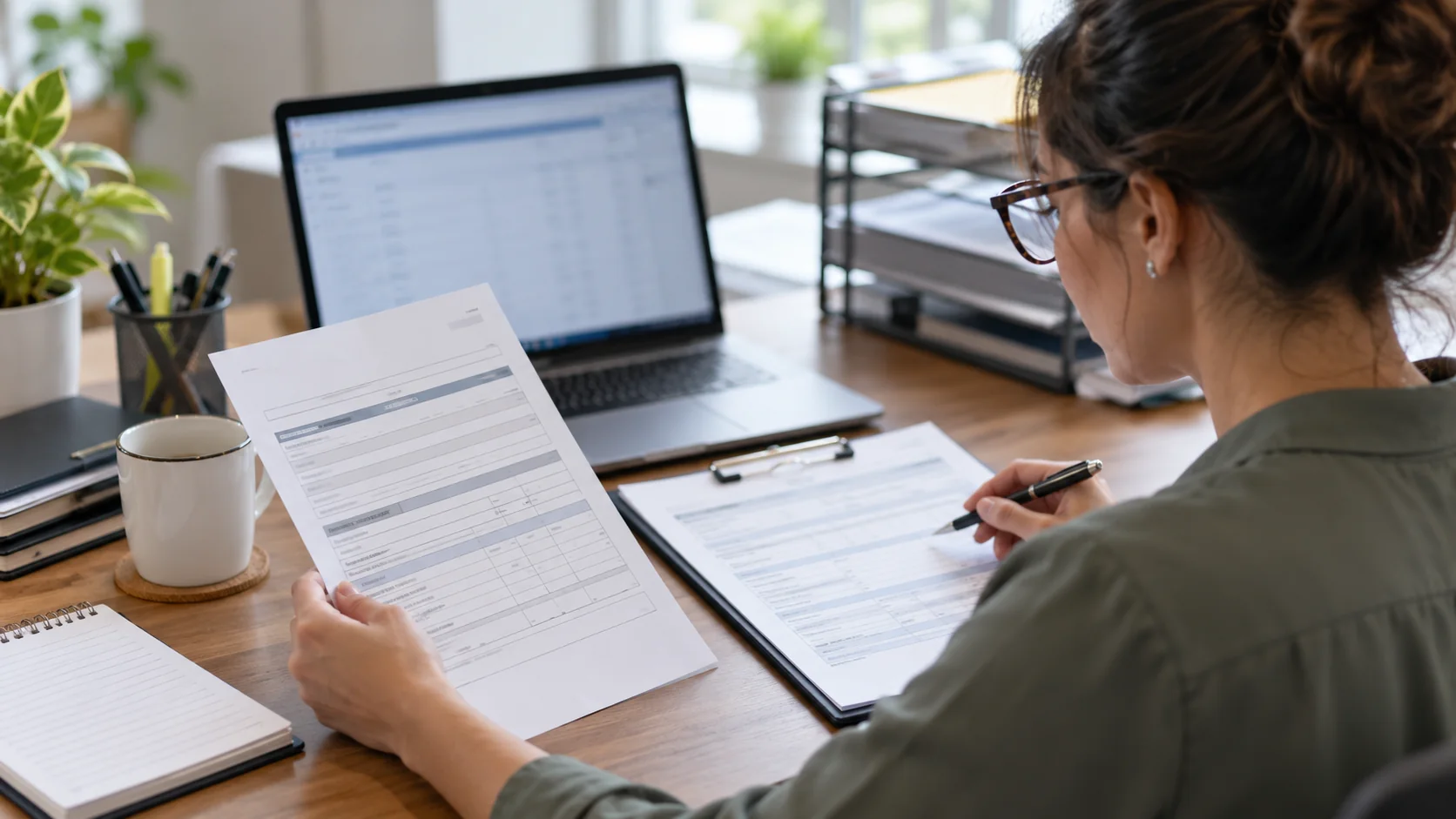 Healthcare administrators comparing a service calendar with a blank approval record